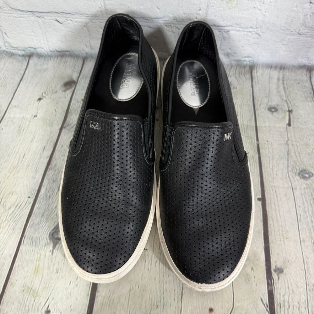 Michael Kors Loafer Flats Women Size 8 Black Eyelet Preppy Slip On Comfort Shoes - Picture 8 of 12